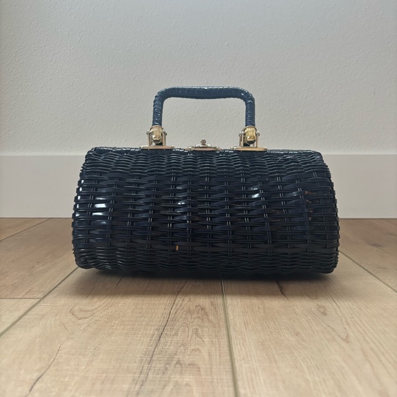 Simon By Mister Earnest Handbags - Simon by Mister Earnest Purse Navy Wicker Weave Gold Hardware